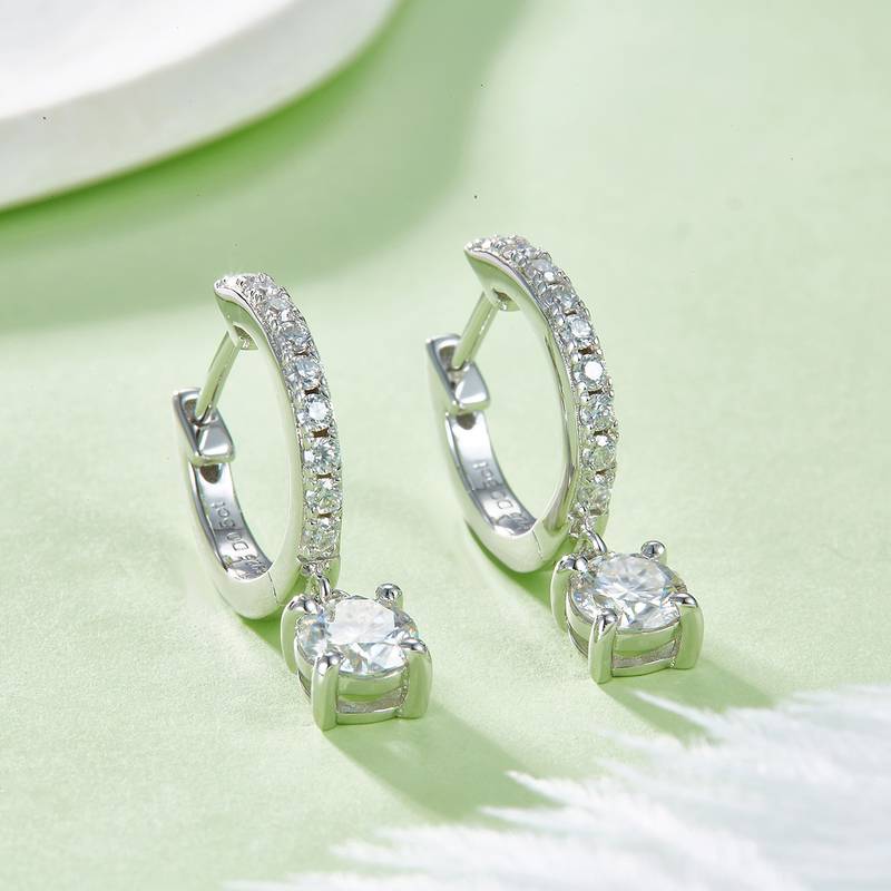 单排对半四爪耳环S925银Moissanite厘石D级1.35ct